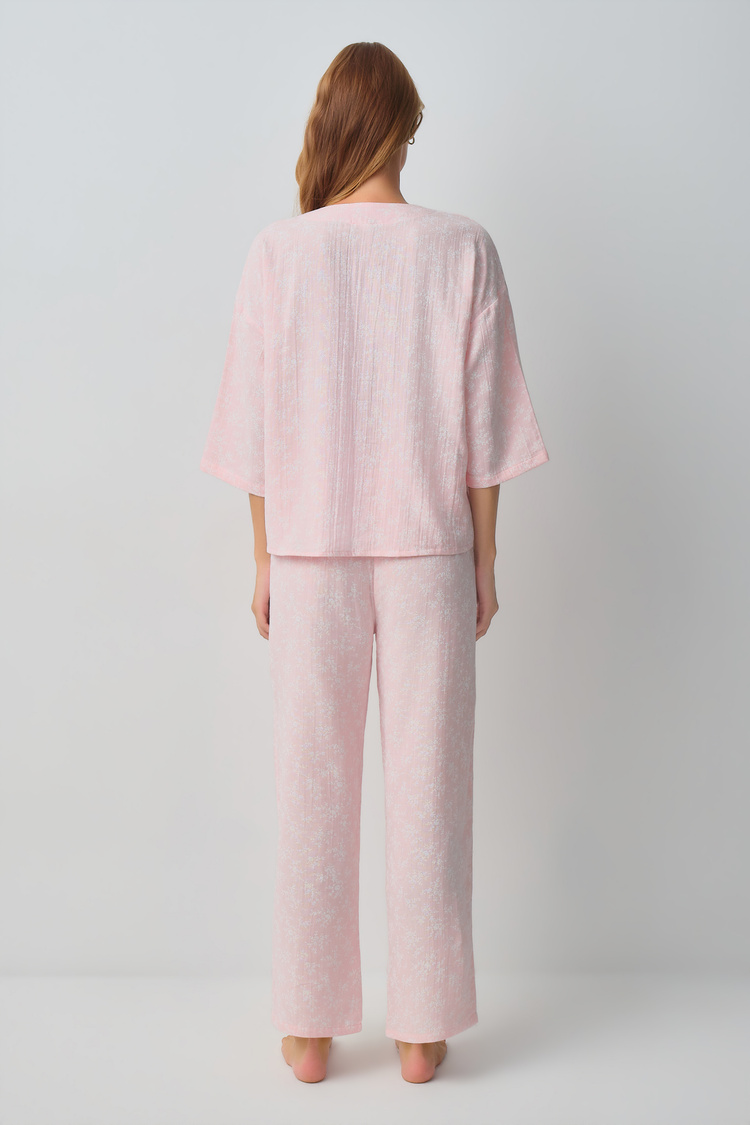 Pink Print Cindy Mama Shirt Collar Pyjamas Set