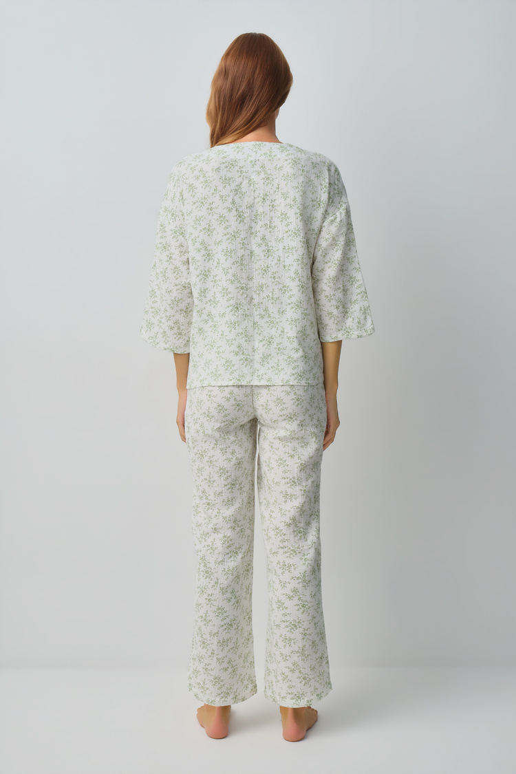 Ecru Print Cindy Mama Shirt Collar Pyjamas Set