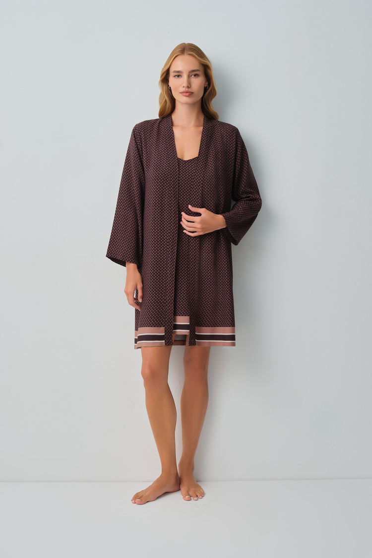 Brown Print Monogram Morning Gown