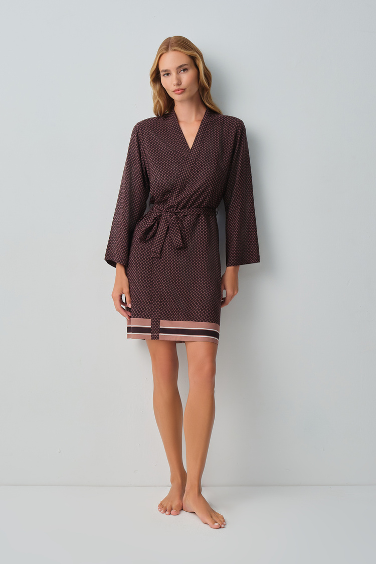 Brown Print Monogram Morning Gown