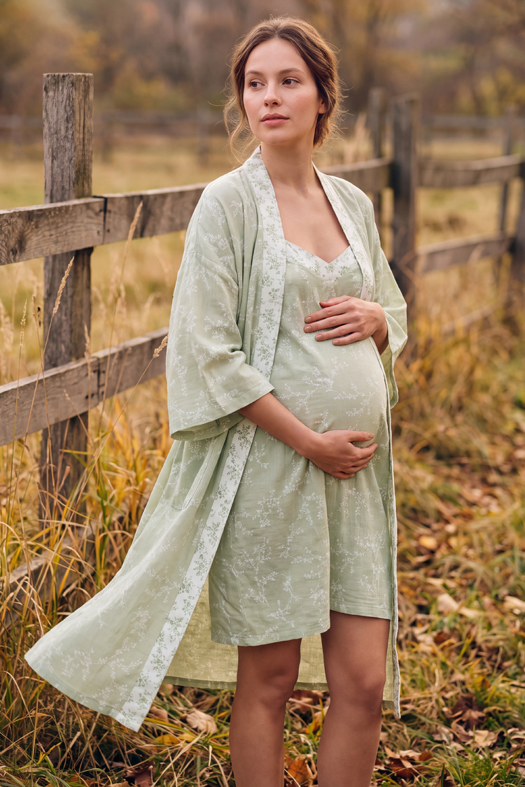 Green Print Cindy Mama Morning Gown
