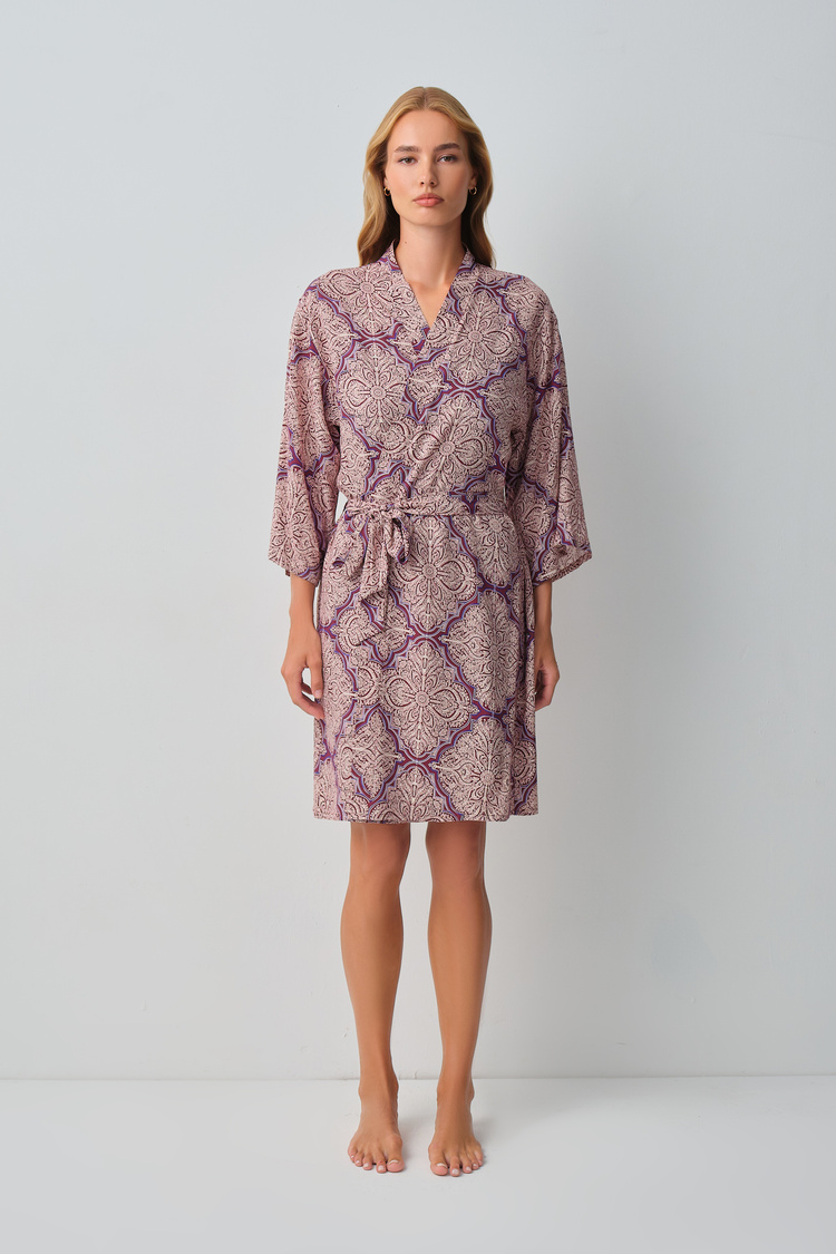 Burgundy Print Harper Morning Gown