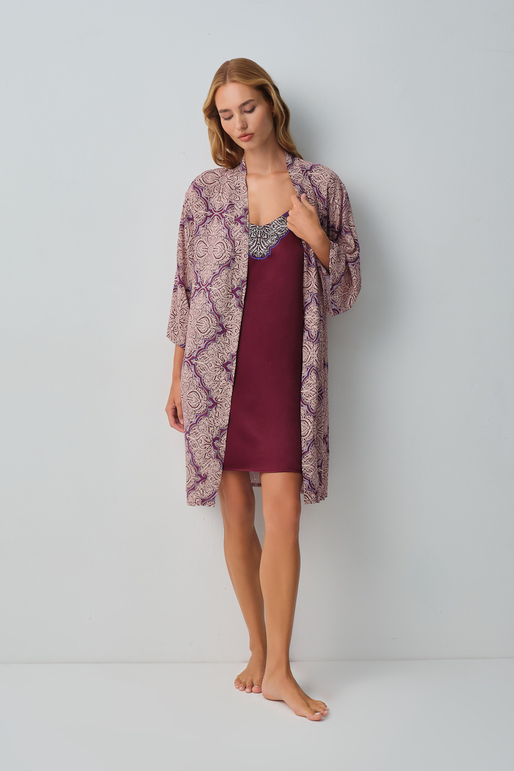 Burgundy Print Harper Morning Gown