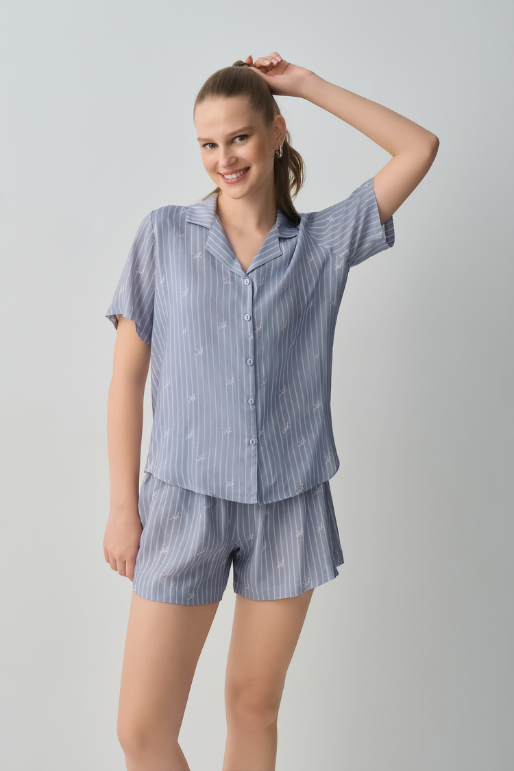 Blue Line Jade Shirt Collar Short Set