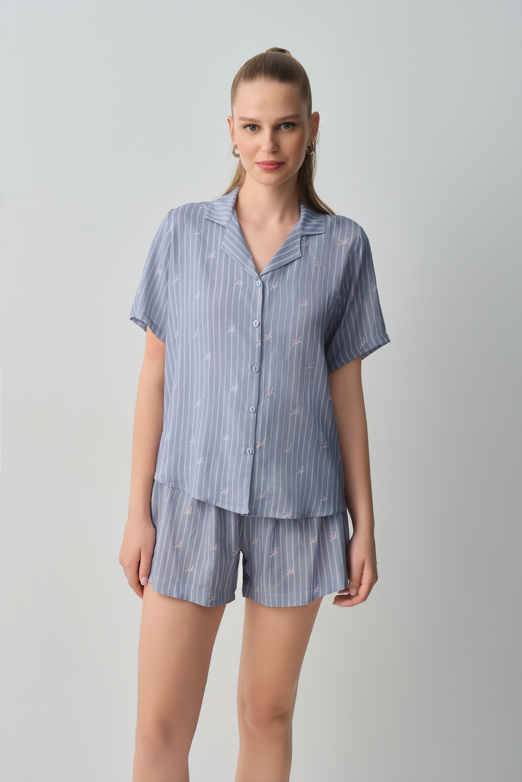 Blue Line Jade Shirt Collar Short Set