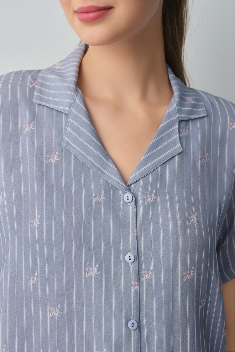 Blue Line Jade Shirt Collar Short Set