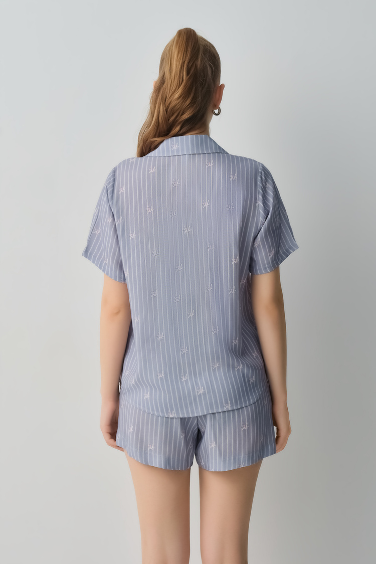 Blue Line Jade Shirt Collar Short Set