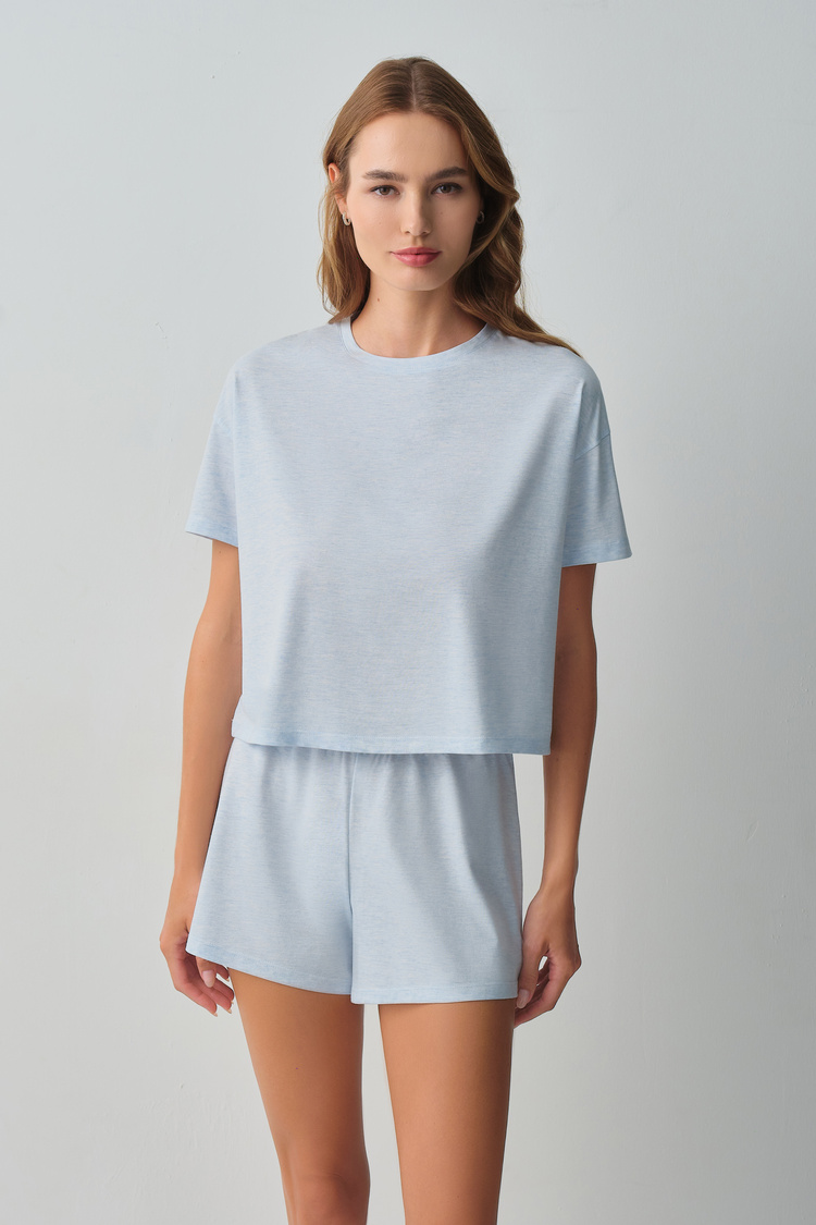 Blue Melange Daily Tshirt-Short Set