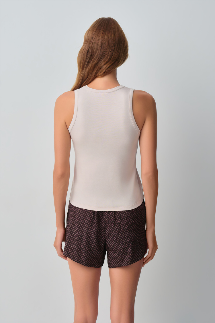 Brown Print Monogram Top Short Set