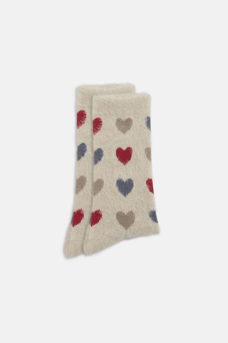 Kalp Desenli Fluffy Romance Soket Çorap