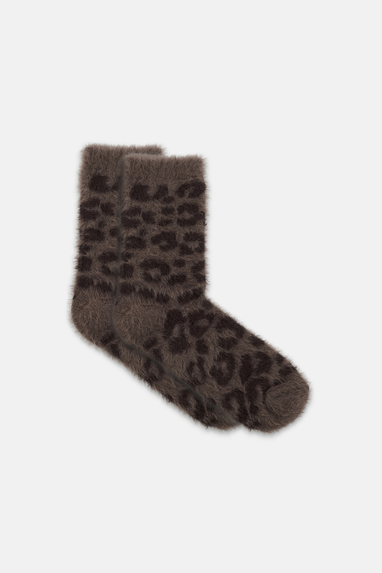 Leopar Desenli Fluffy Leo Soket Çorap