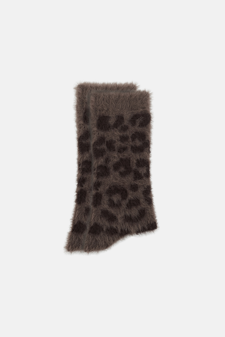 Leopar Desenli Fluffy Leo Soket Çorap
