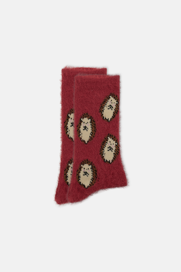 Kırmızı Fluffy Spike Soket Çorap