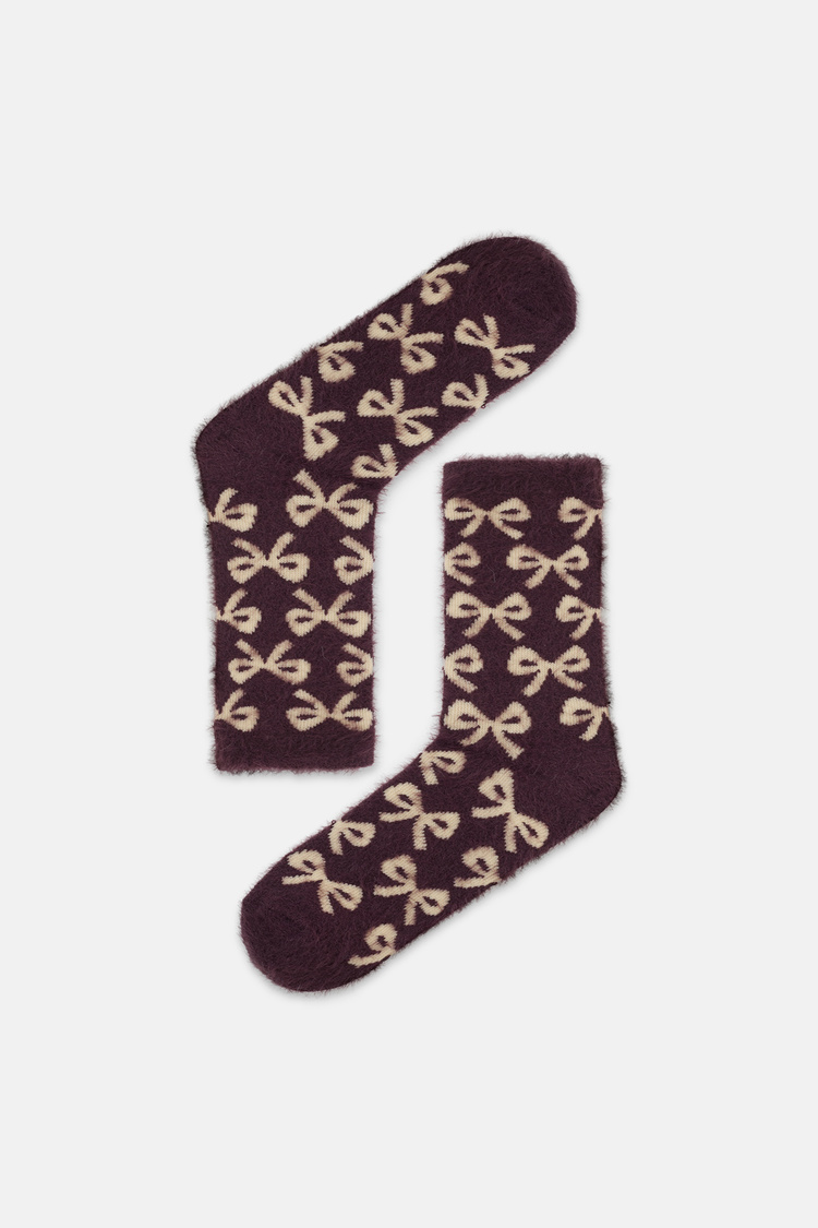 Mürdüm Fluffy Ribbon Soket Çorap
