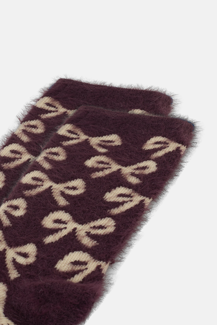 Mürdüm Fluffy Ribbon Soket Çorap