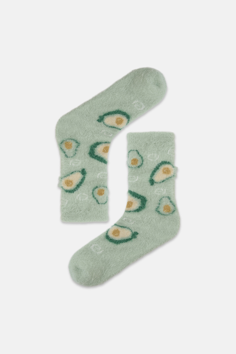 Yeşil Fluffy Avocado Soket Çorap