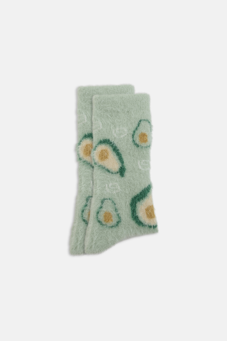 Yeşil Fluffy Avocado Soket Çorap