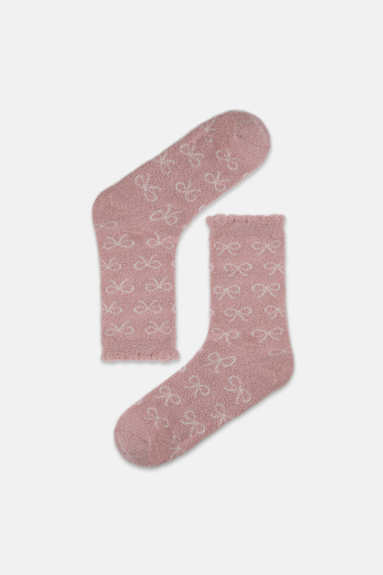 Pembe Chenille Ribbon Soket Çorap