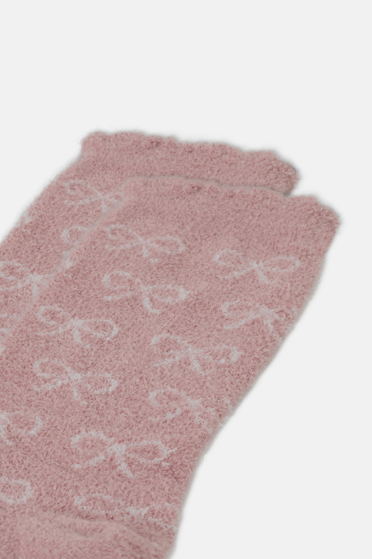 Pembe Chenille Ribbon Soket Çorap