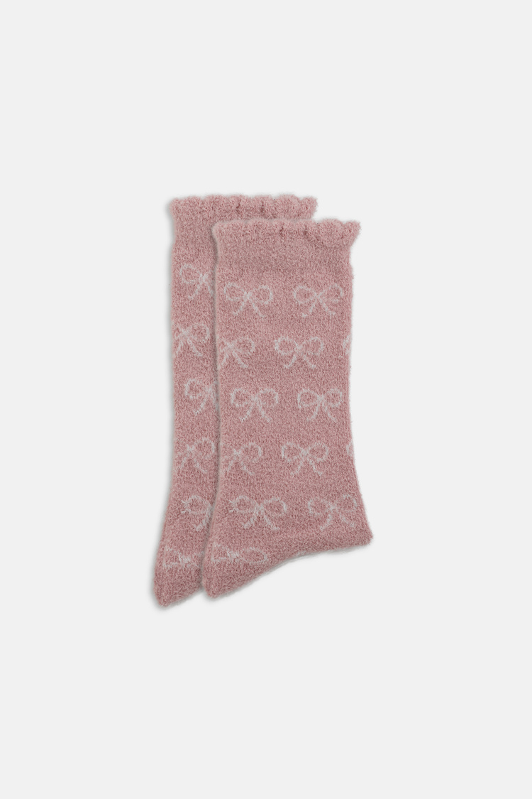 Pembe Chenille Ribbon Soket Çorap