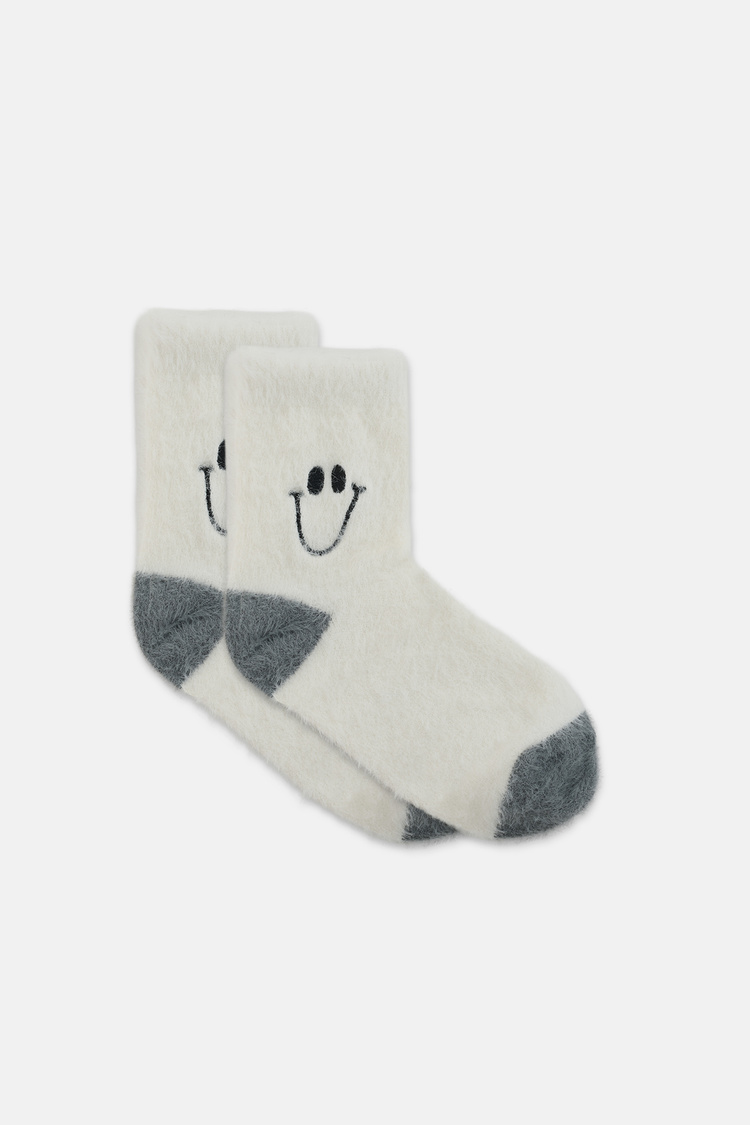 Ekru Fluffy Smile Midi Soket Çorap
