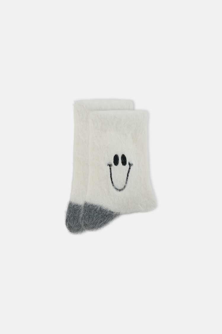 Ekru Fluffy Smile Midi Soket Çorap