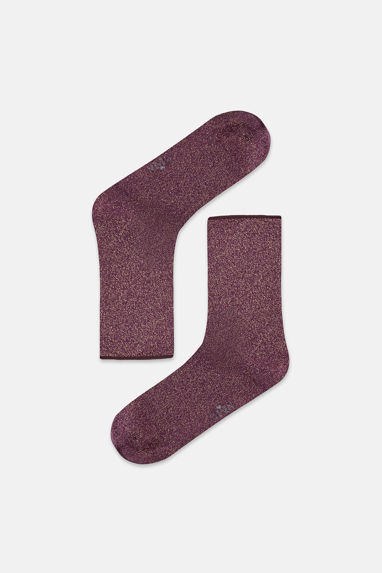 Bordo Glam Simli Soket Çorap