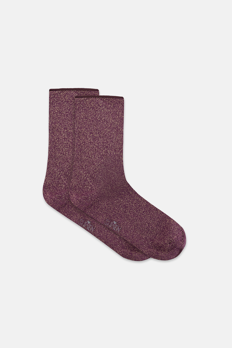 Bordo Glam Simli Soket Çorap