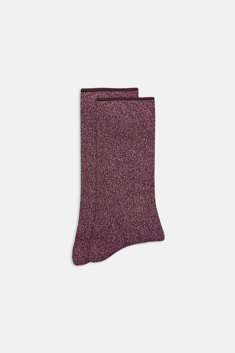 Bordo Glam Simli Soket Çorap