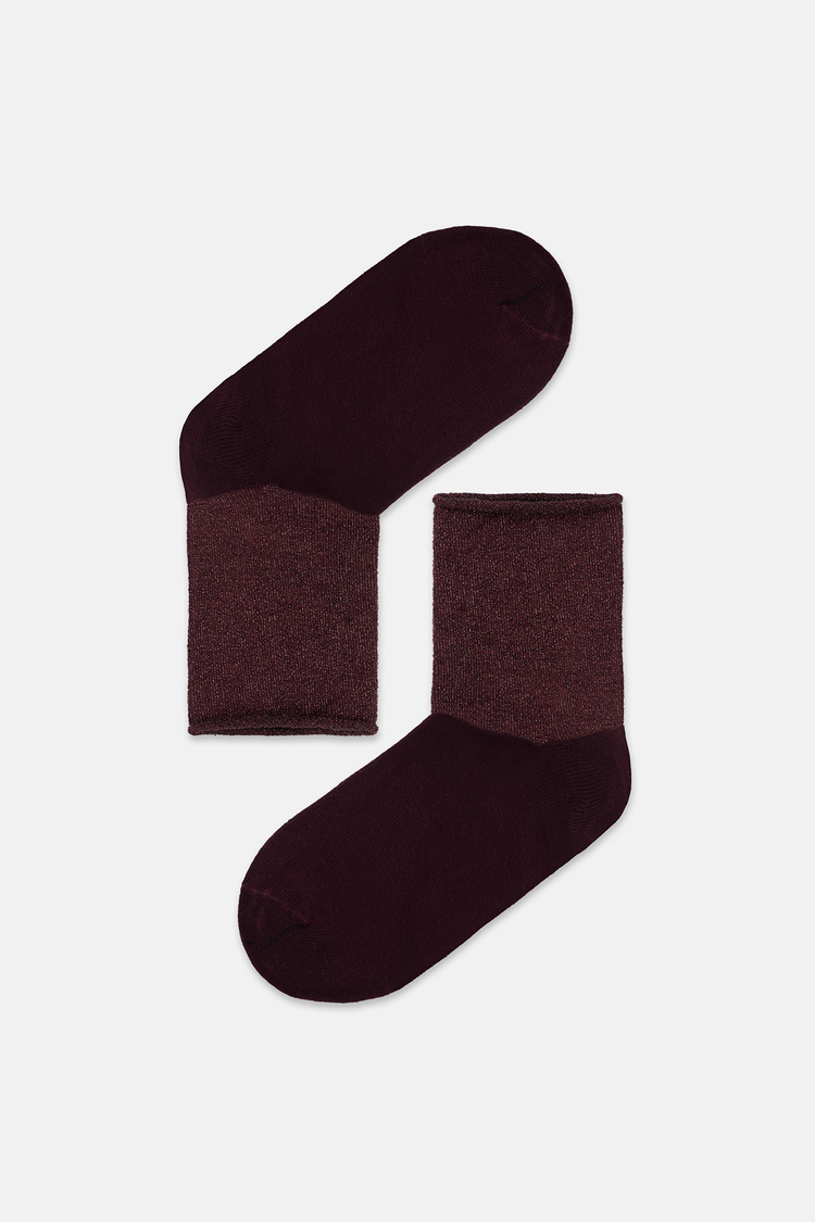 Bordo Glittery Soket Çorap