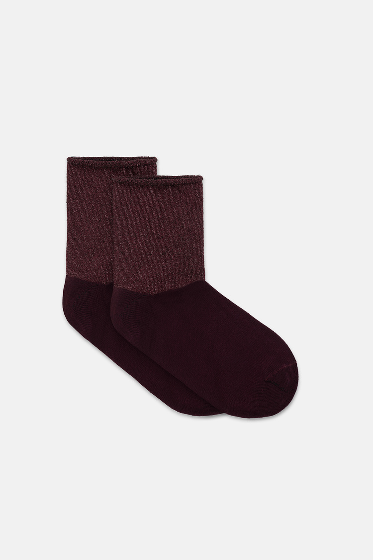 Bordo Glittery Soket Çorap