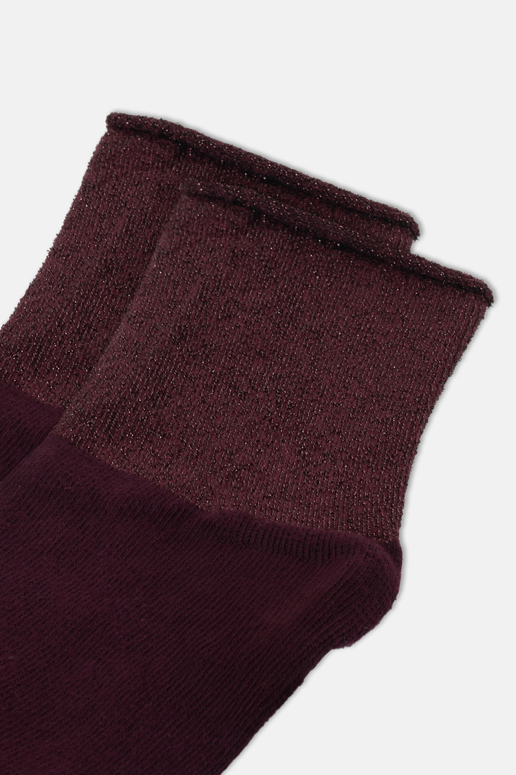 Bordo Glittery Soket Çorap