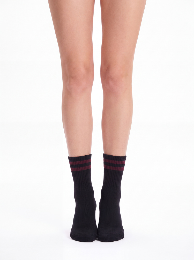 Siyah Sporty Midi Soket Çorap