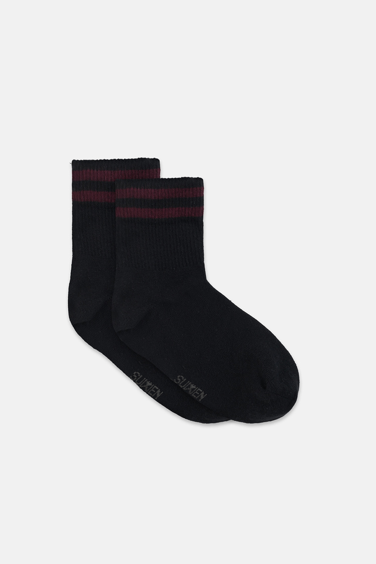 Siyah Sporty Midi Soket Çorap