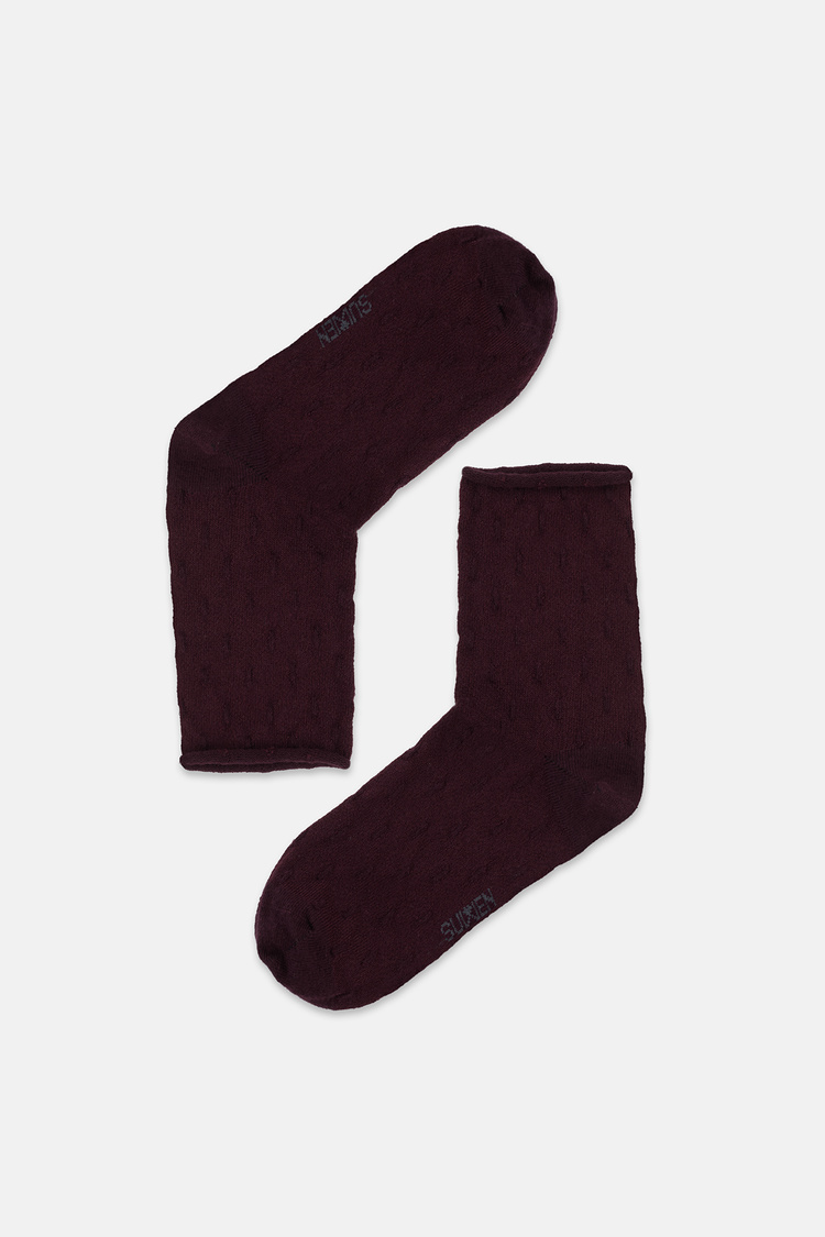 Bordo Raindrops  Diyabet Lastikli Soket Çorap