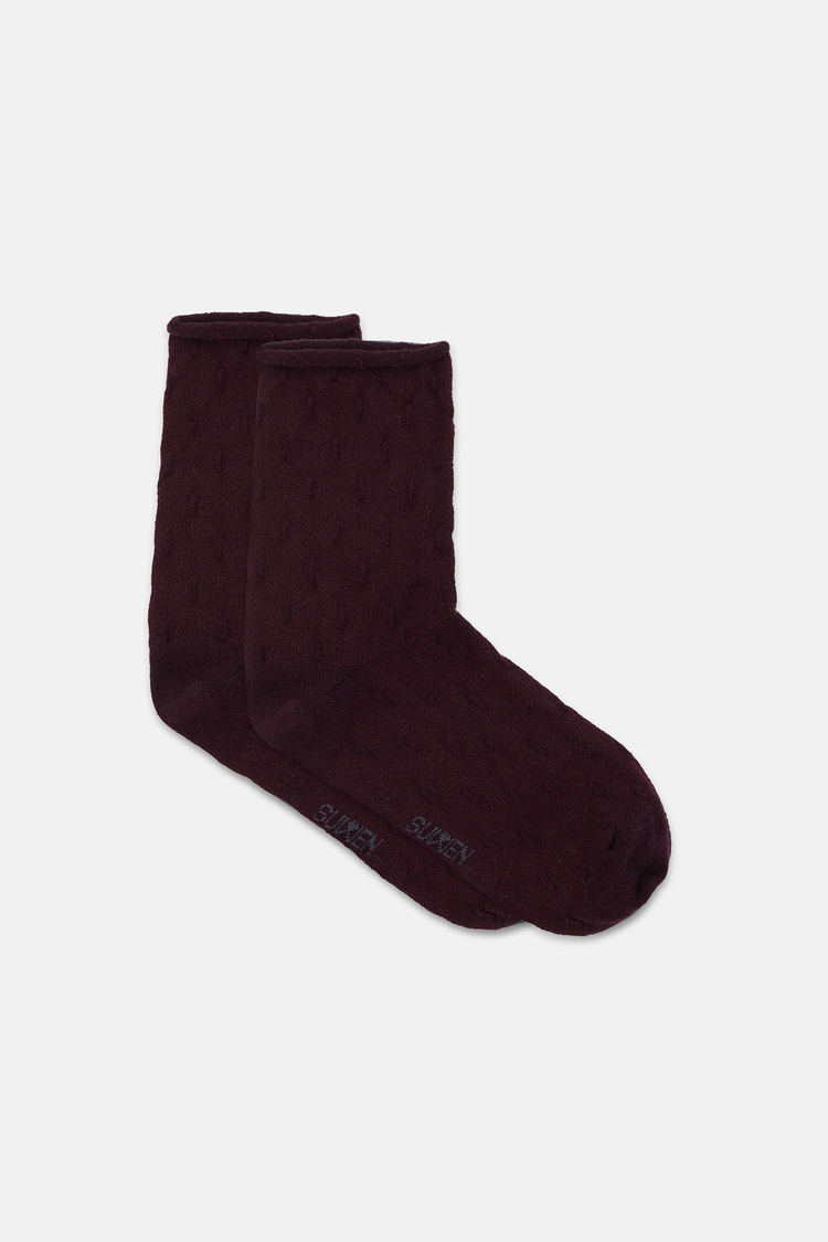 Bordo Raindrops  Diyabet Lastikli Soket Çorap