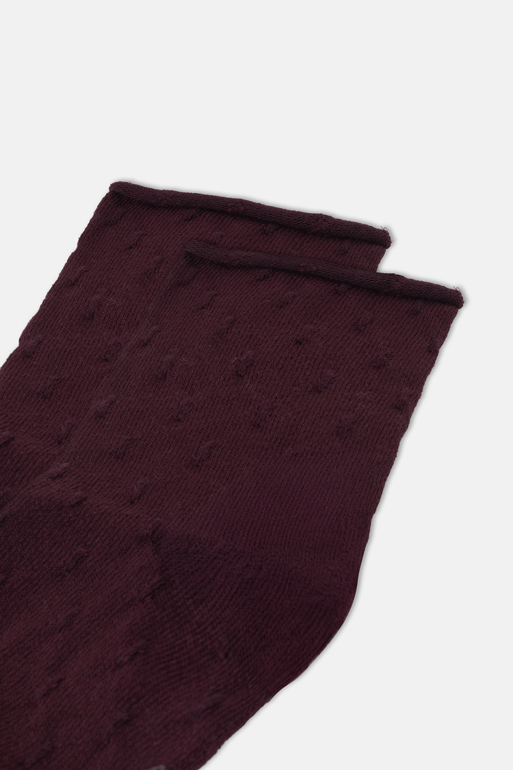 Bordo Raindrops  Diyabet Lastikli Soket Çorap