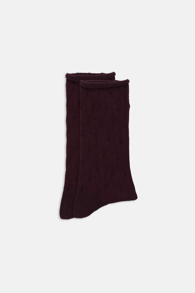Bordo Raindrops  Diyabet Lastikli Soket Çorap