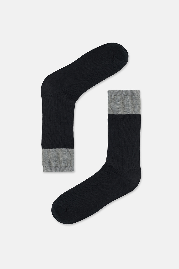 Siyah Double Cuff Soket Çorap