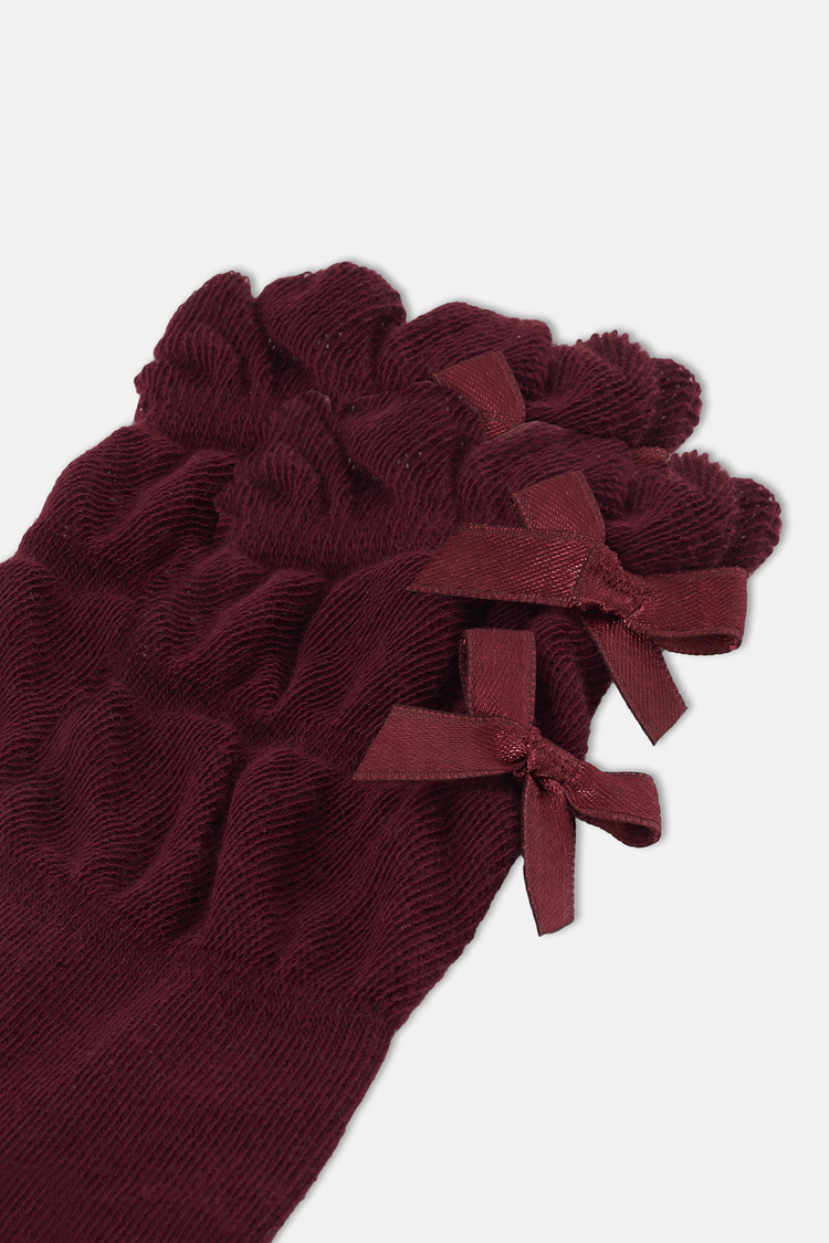 Bordo Çift Fiyonk Detaylı Soket Çorap