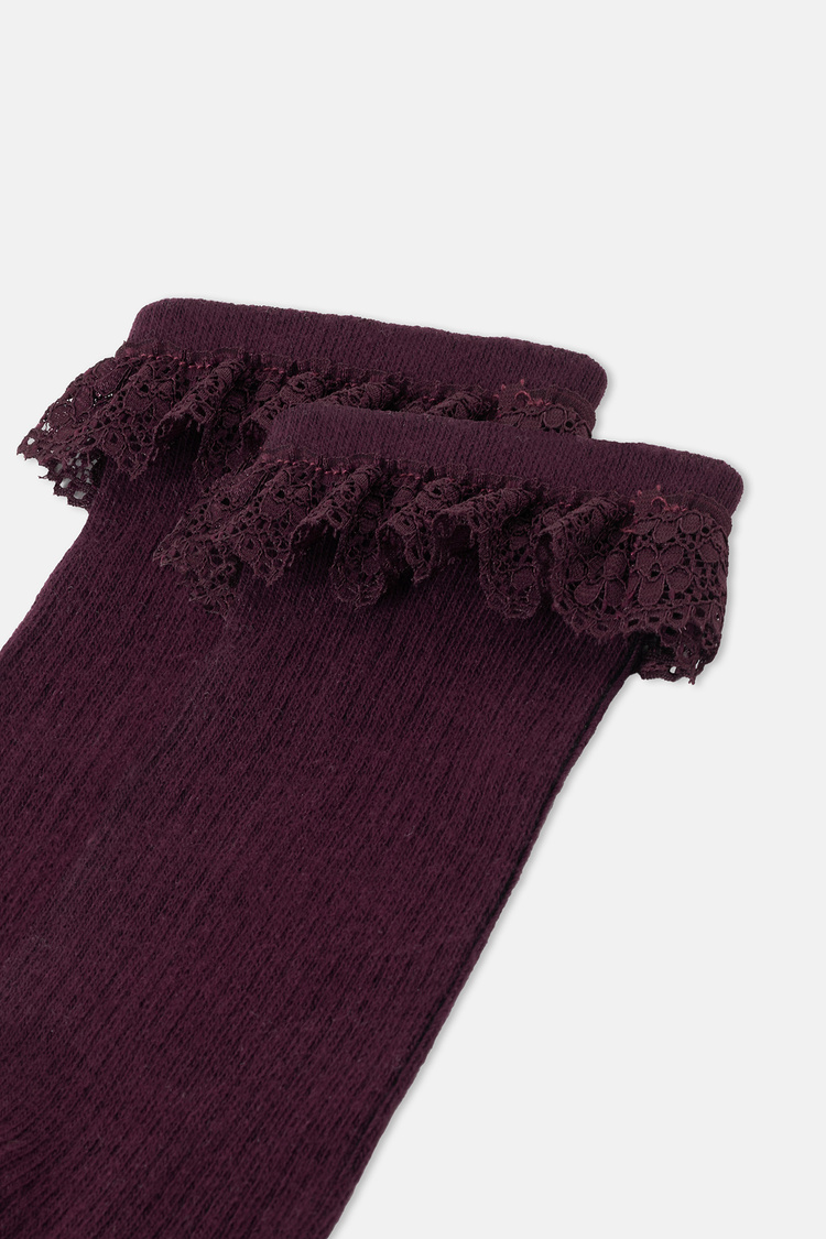Bordo Dantel Detaylı Soket Çorap