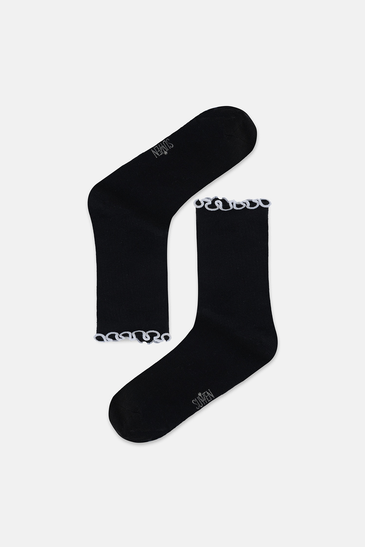 Siyah Elegant Fırfırlı Soket Çorap