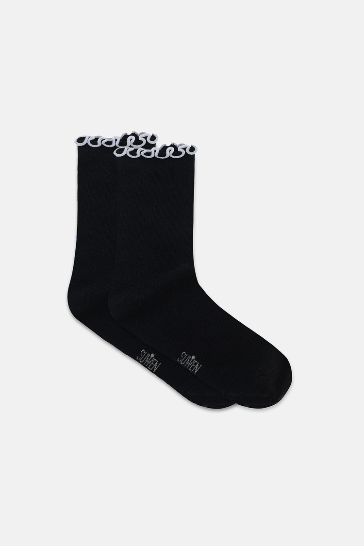 Siyah Elegant Fırfırlı Soket Çorap
