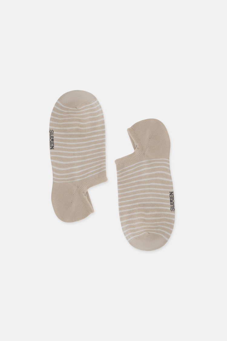 Bej Çizgili Sneaker Çorap