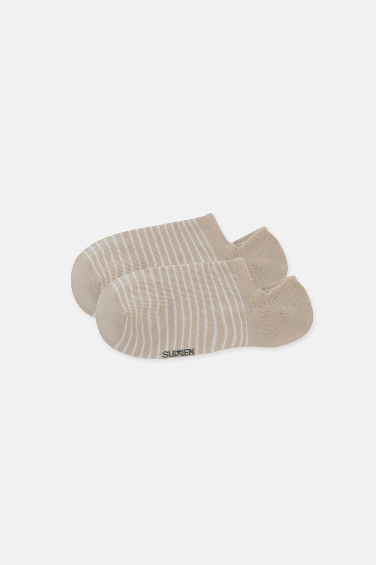 Bej Çizgili Sneaker Çorap