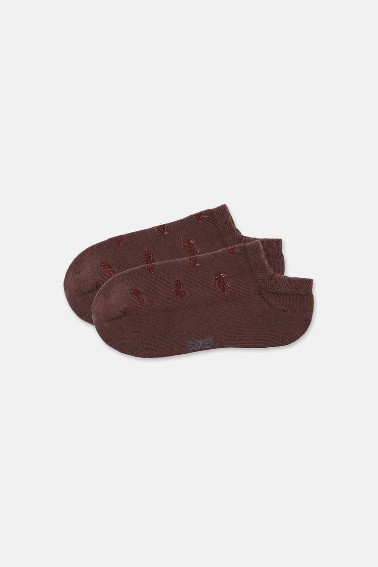 Tarçın Lurex Simli Kalp Desenlii Sneaker Çorap