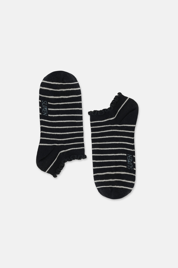 Siyah Stripe Fırfırlı Patik Çorap