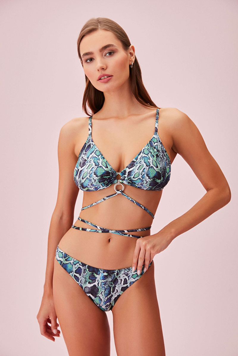 Yeşil Yılan Desenli Green Snake Çapraz Bağlamalı Bikini Altı