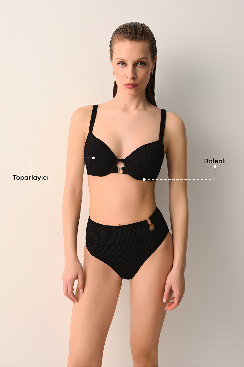 Siyah Gloria Kaplı Balenli Toparlayıcı Bikini Üst