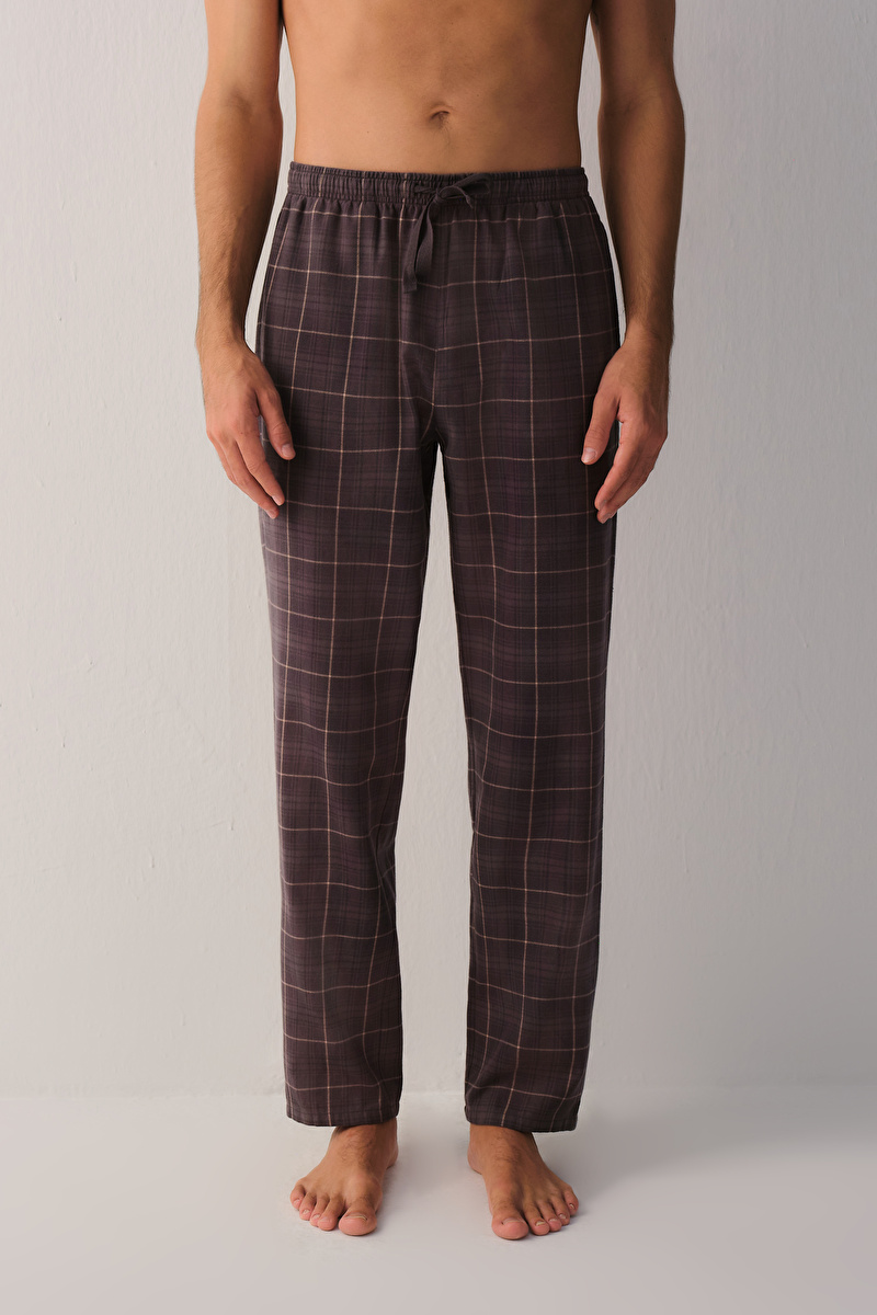 Gri Ekoseli Flanel Check Erkek Pijama Altı